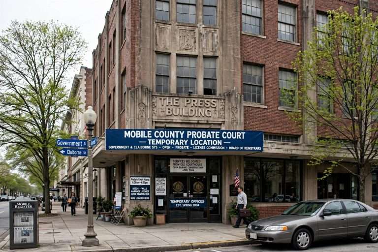 Illustration for the news story: Old Press Building Emerges as Temporary Home for Mobile County Probate Court