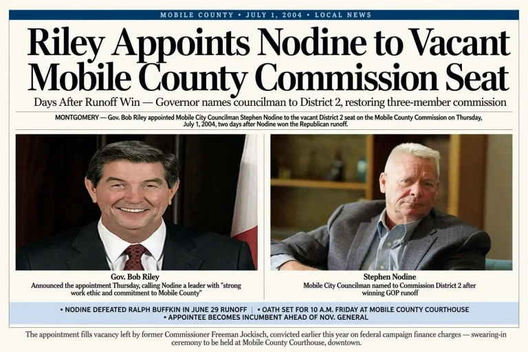 Illustration for the news story: Riley Appoints Nodine to Vacant Mobile County Commission Seat Days After Runoff Win
