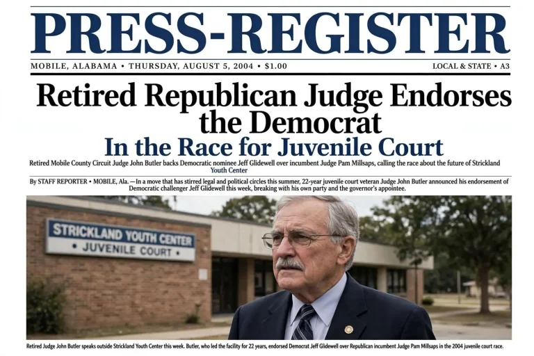 Illustration for the news story: Retired Republican Judge Endorses the Democrat in the Race for Juvenile Court