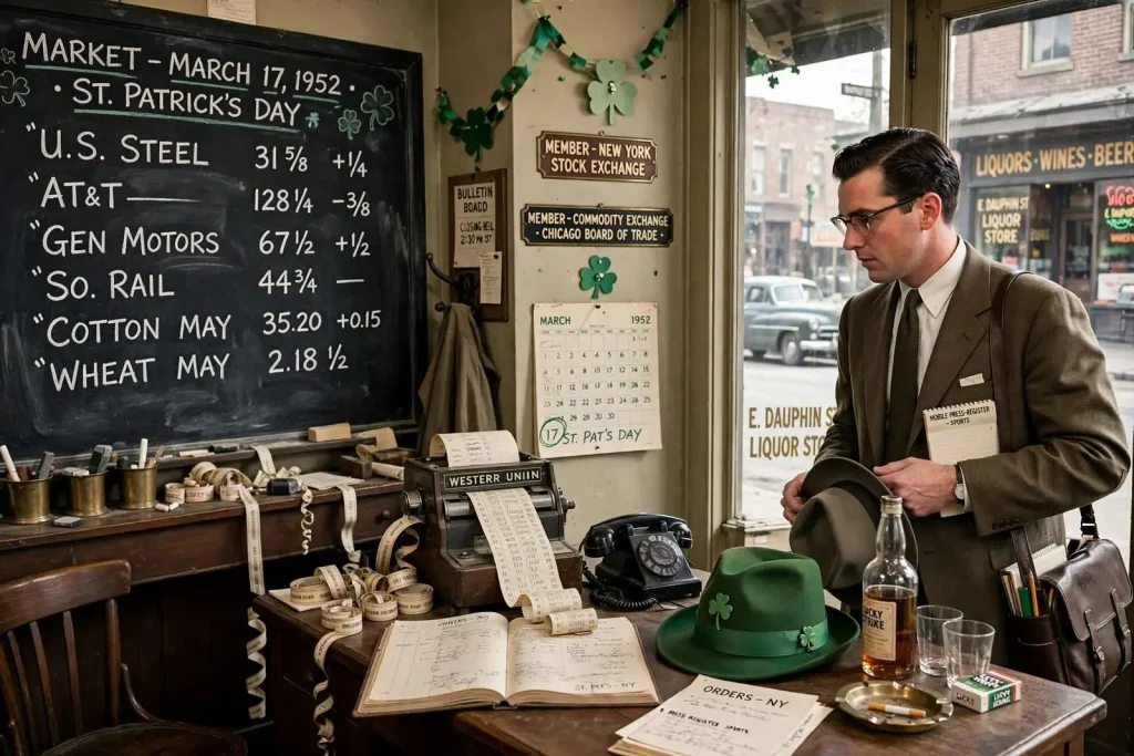 Illustration for the news story: St. Patrick’s Day, 1952: How a Mobile Sportswriter Wandered Into the Brokerage Business