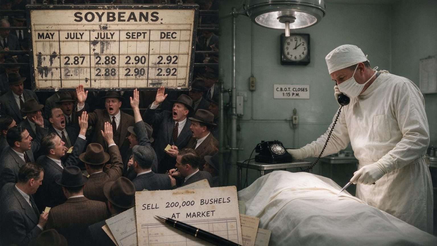 Illustration for the news story: Sell 200,000 Bushels: The Mobile Surgeon Who Traded Soybeans From the Operating Room
