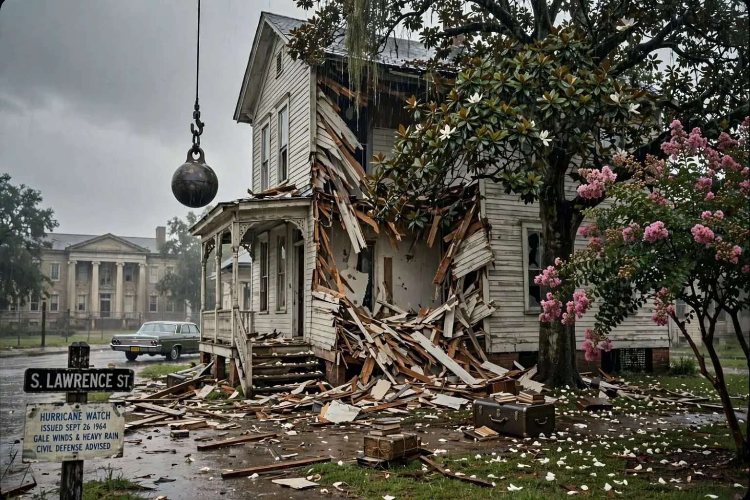 Illustration for the news story: The Wrecking Ball on South Lawrence Street, and What Was Left Behind