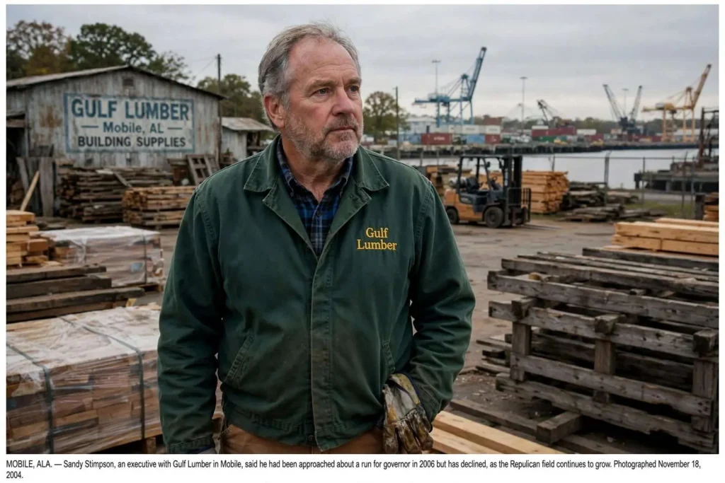 Illustration for the news story: Mobile Lumber Executive Says No to 2006 Governor’s Race as the Field Keeps Growing