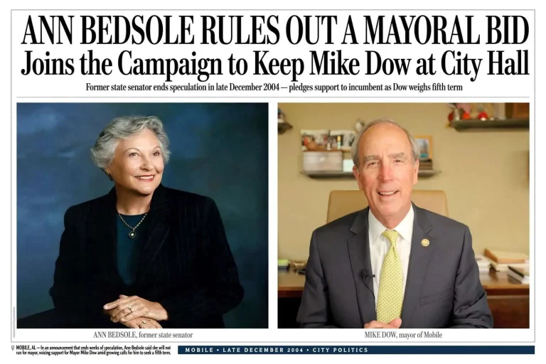 Illustration for the news story: Ann Bedsole Rules Out a Mayoral Bid and Joins the Campaign to Keep Mike Dow at City Hall