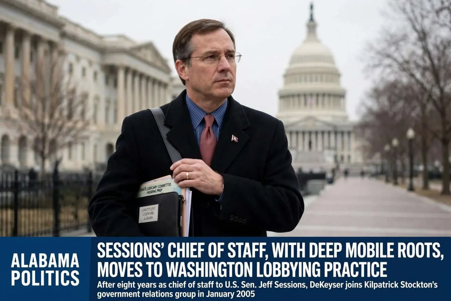 Illustration for the news story: Sessions’ Chief of Staff, With Deep Mobile Roots, Moves to a Washington Lobbying Practice