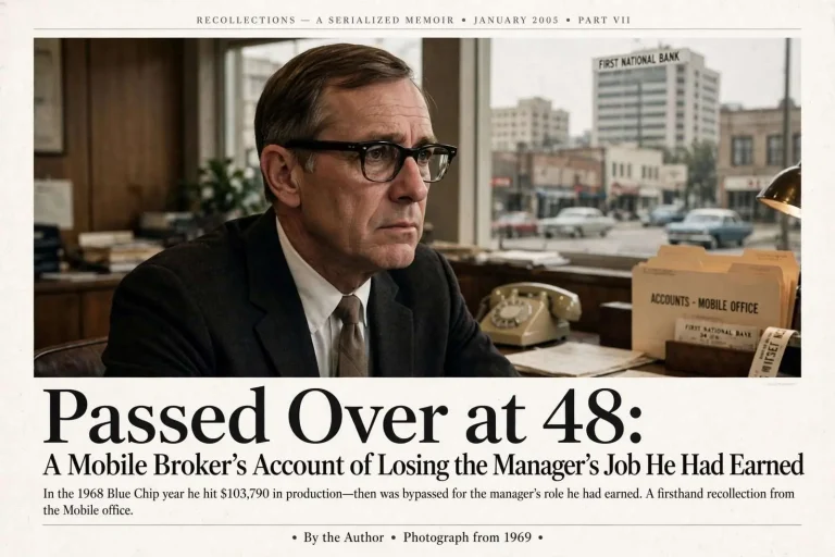 Illustration for the news story: Passed Over at 48: A Mobile Broker’s Account of Losing the Manager’s Job He Had Earned