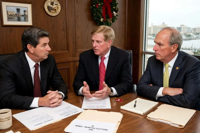 Illustration for the news story: Riley and Bronner Pressed Dow to Run Again, but Mobile’s Mayor Appeared Unmoved