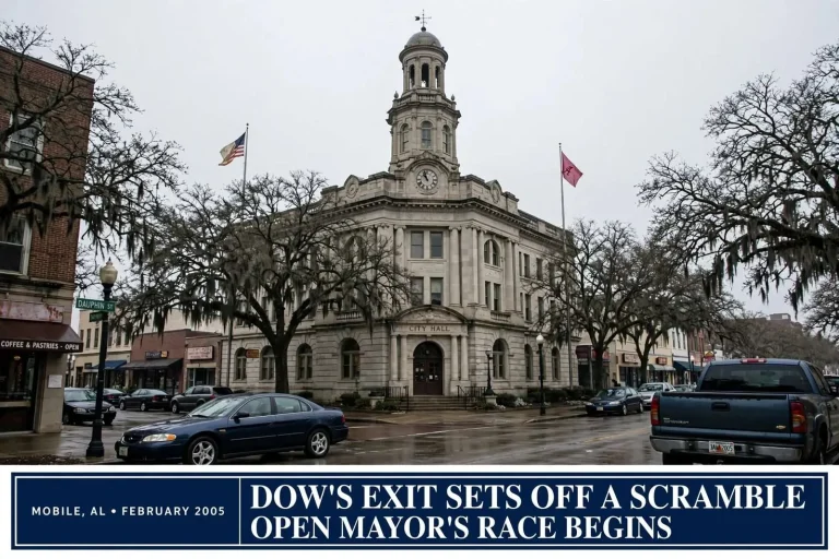 Illustration for the news story: Dow’s Exit Sets Off a Scramble: The 2005 Race for Mayor of Mobile Takes Shape