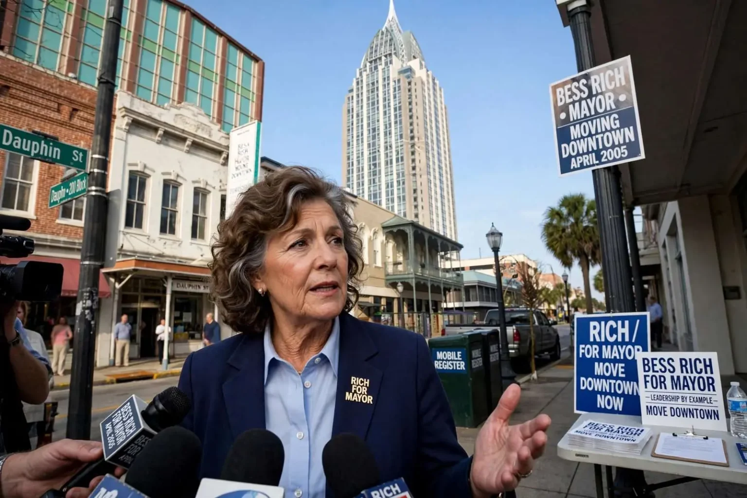 Illustration for the news story: Rich Pledges to Move Downtown if Elected Mayor of Mobile