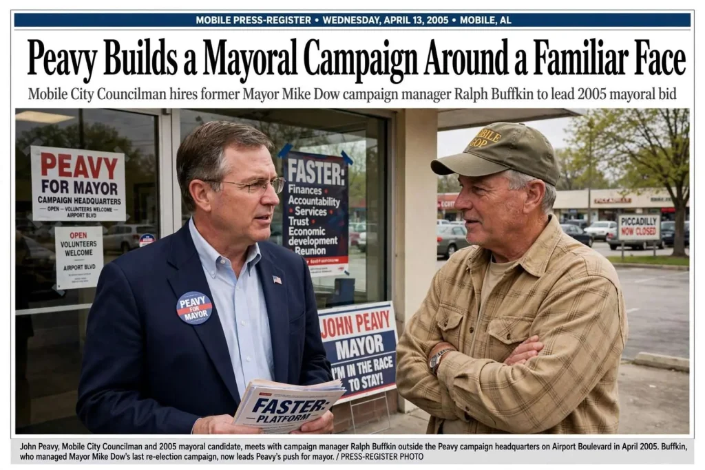 Illustration for the news story: Peavy Builds a Mayoral Campaign Around a Familiar Face