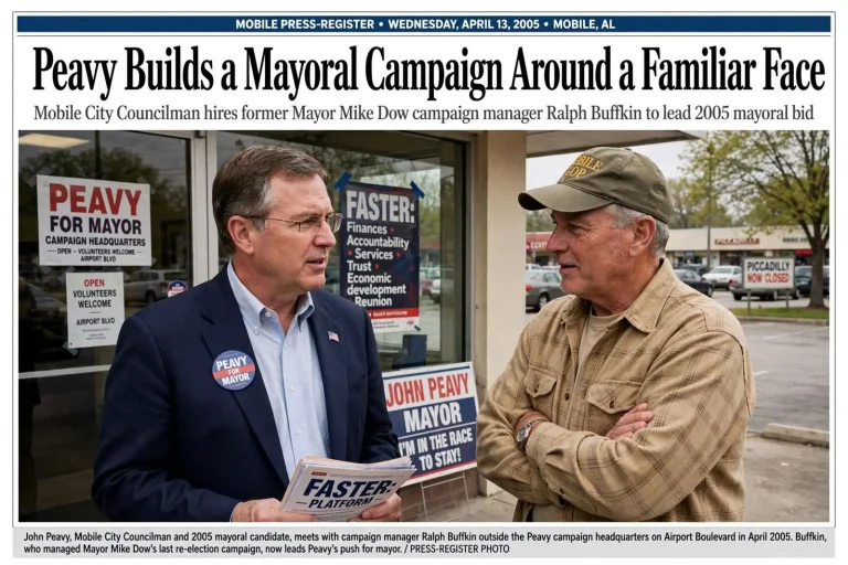 Illustration for the news story: Peavy Builds a Mayoral Campaign Around a Familiar Face
