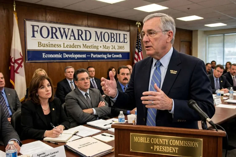 Illustration for the news story: County Commission Chief Tells Business Leaders: Hiring a Consultant Is Not a Rebuke
