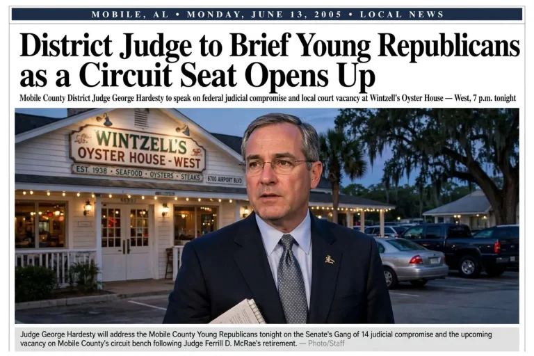 Illustration for the news story: District Judge to Brief Young Republicans as a Circuit Seat Opens Up