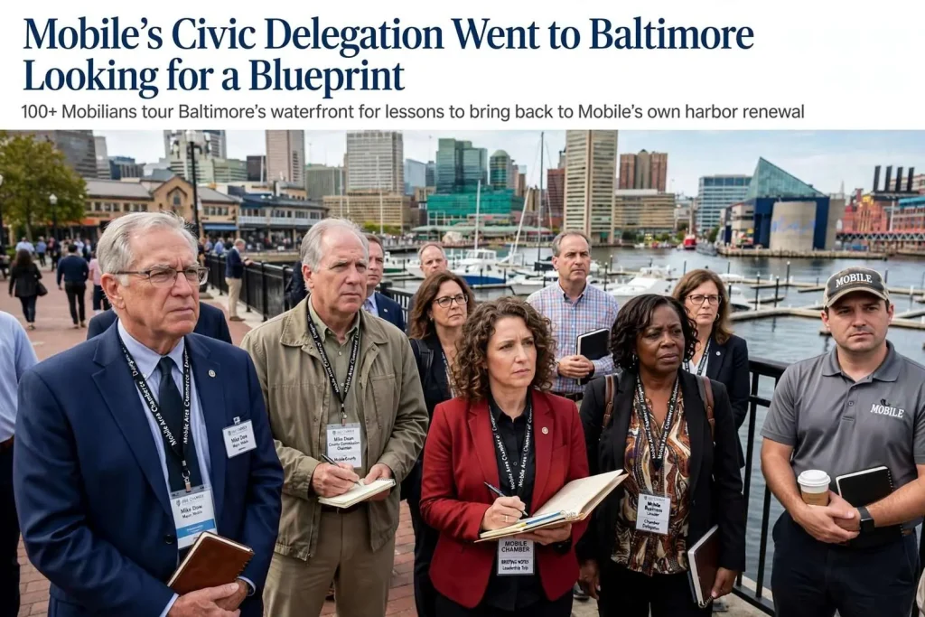 Illustration for the news story: Mobile’s Civic Delegation Went to Baltimore Looking for a Blueprint