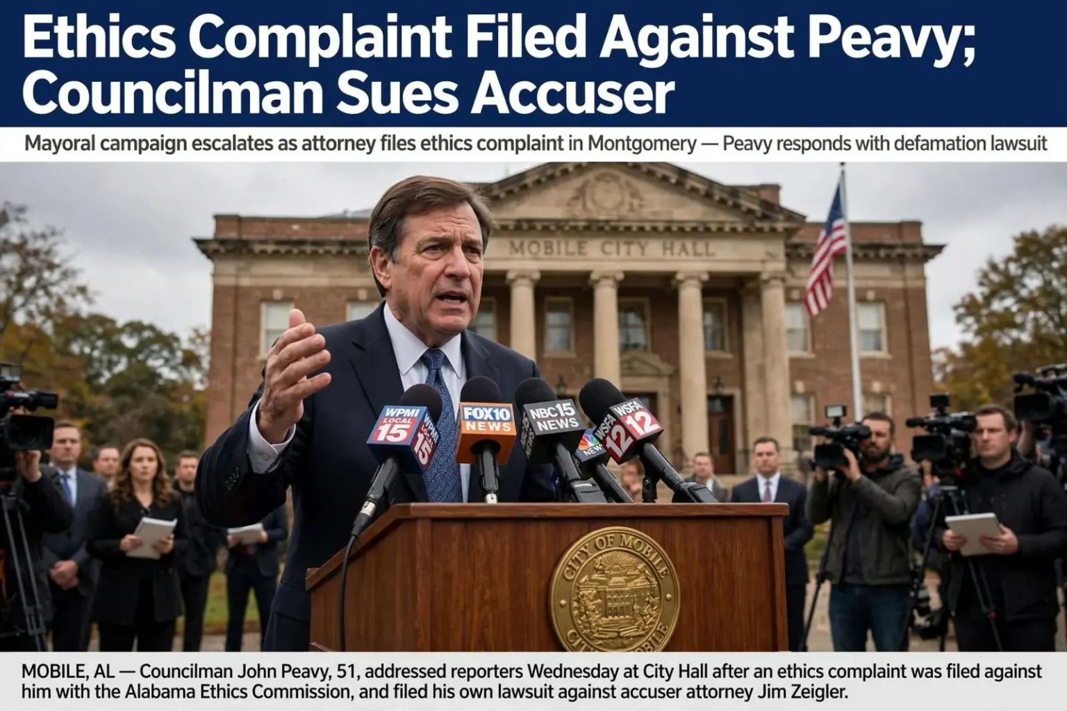 Illustration for the news story: Ethics Complaint Filed Against Peavy; Councilman Sues Accuser