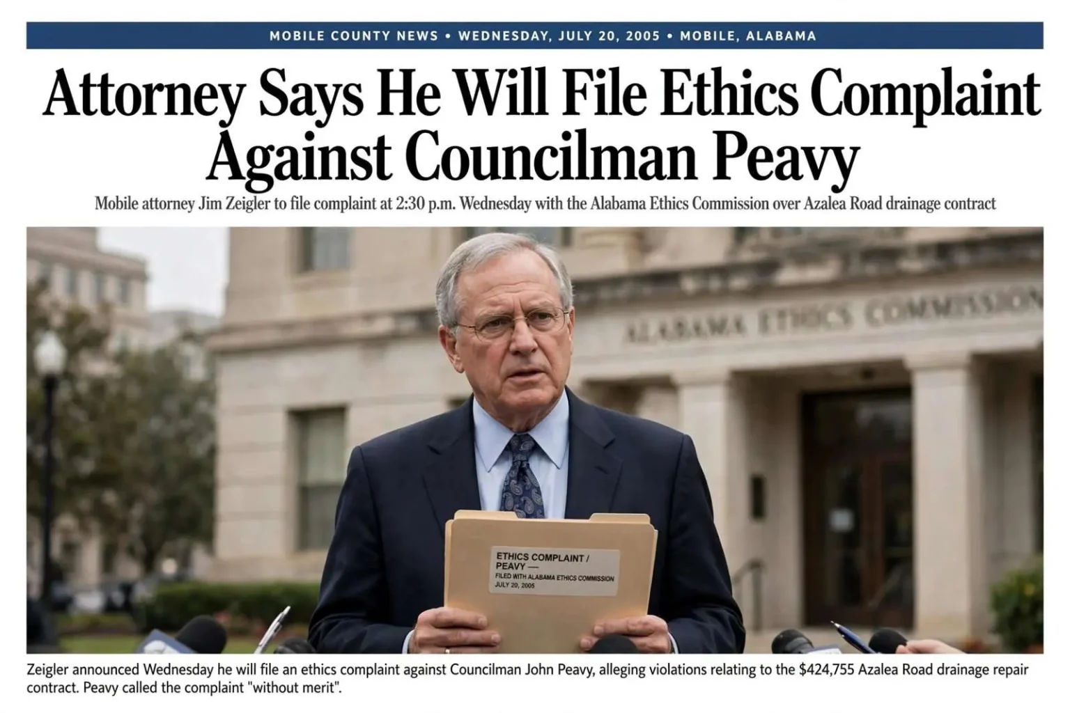 Illustration for the news story: Attorney Says He Will File Ethics Complaint Against Councilman Peavy