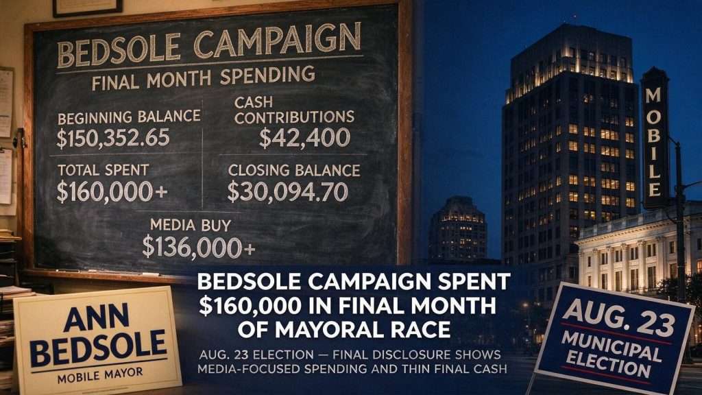 Illustration for the news story: Bedsole Campaign Spent $160,000 in Final Month of Mayoral Race
