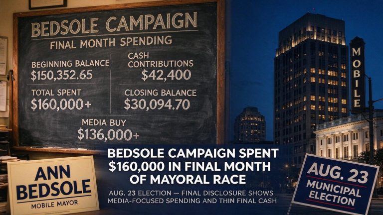 Illustration for the news story: Bedsole Campaign Spent $160,000 in Final Month of Mayoral Race
