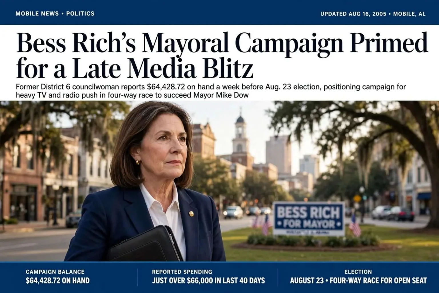 Illustration for the news story: Bess Rich’s Mayoral Campaign Primed for a Late Media Blitz