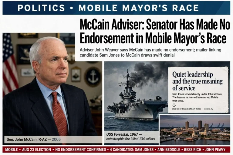Illustration for the news story: McCain Adviser: Senator Has Made No Endorsement in Mobile Mayor’s Race
