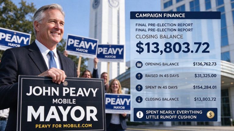 Illustration for the news story: Peavy Enters Election Week With $13,800 in Campaign Account
