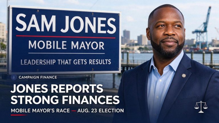 Illustration for the news story: Jones Campaign Reports Strong Finances Before Mobile Election