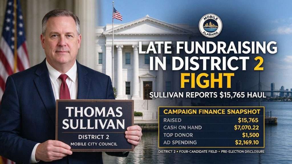 Illustration for the news story: Councilman Thomas Sullivan Reports Late Fundraising in District 2 Fight