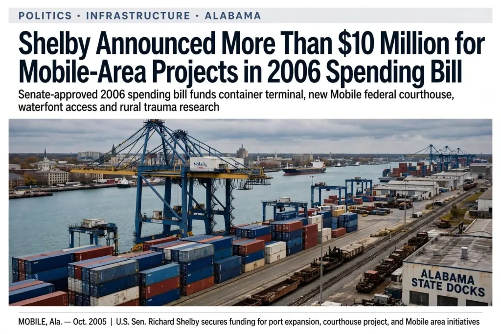 Illustration for the news story: Shelby Announced More Than $10 Million for Mobile-Area Projects in 2006 Spending Bill