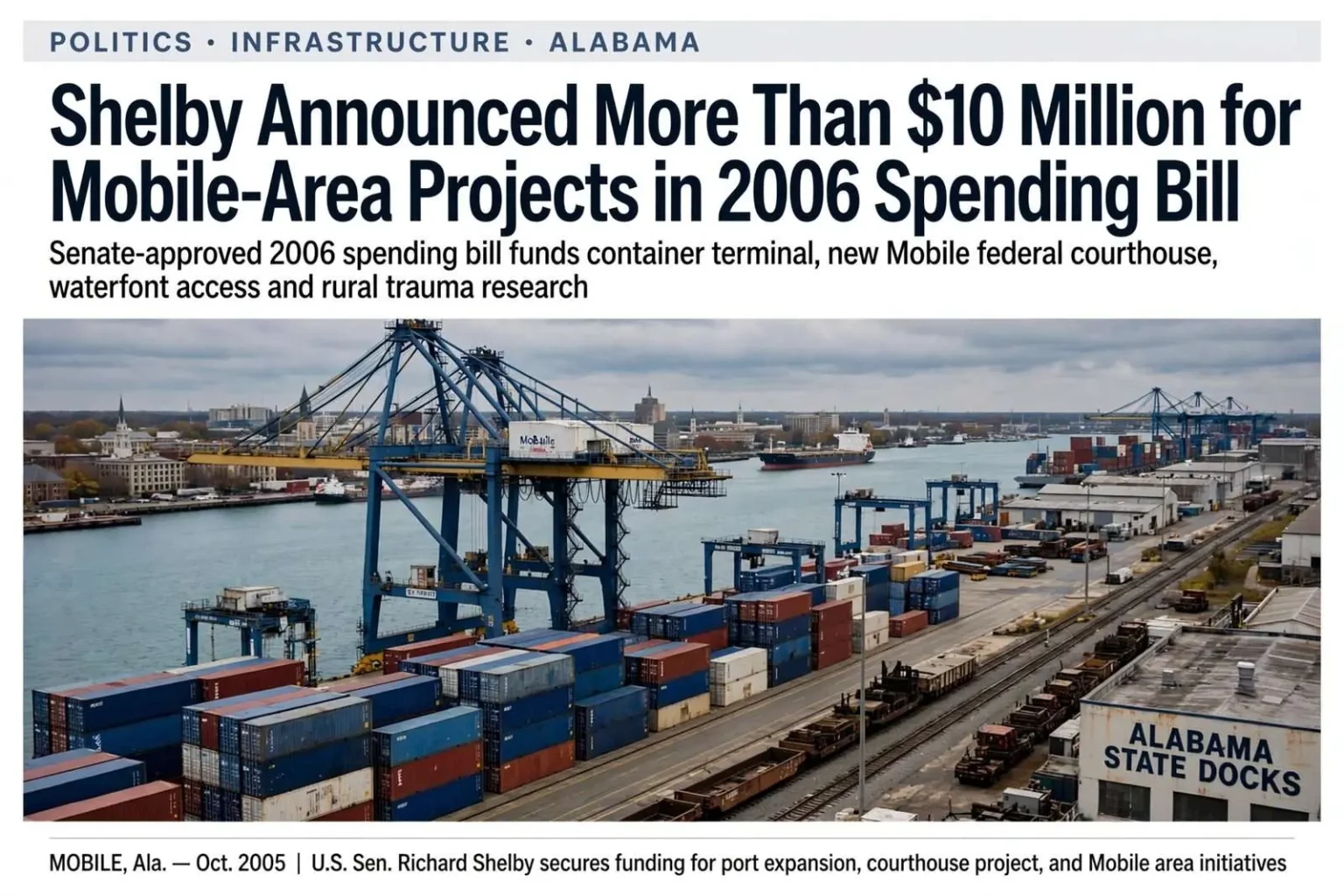 Illustration for the news story: Shelby Announced More Than $10 Million for Mobile-Area Projects in 2006 Spending Bill