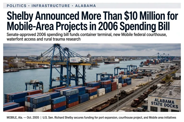 Illustration for the news story: Shelby Announced More Than $10 Million for Mobile-Area Projects in 2006 Spending Bill