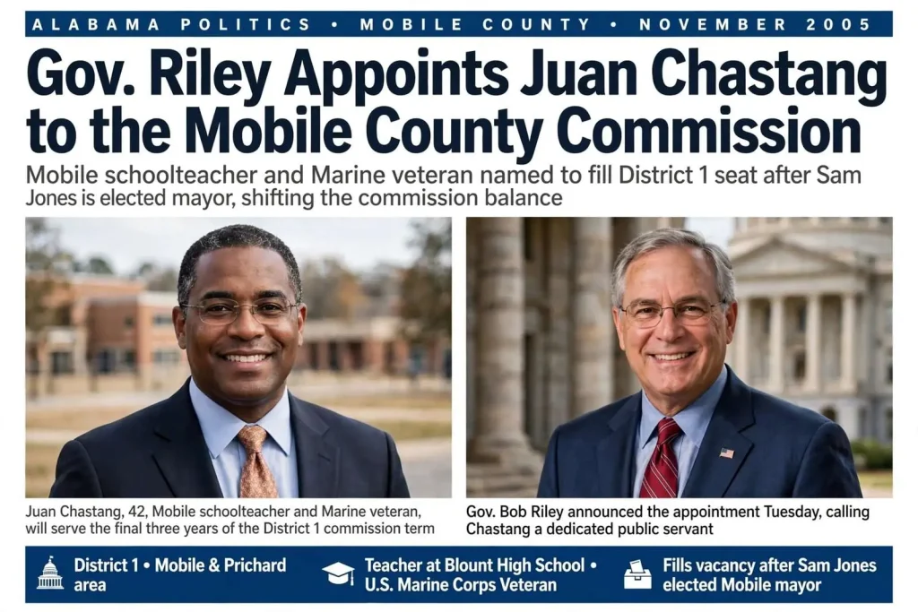 Illustration for the news story: Gov. Riley Appoints Juan Chastang to the Mobile County Commission