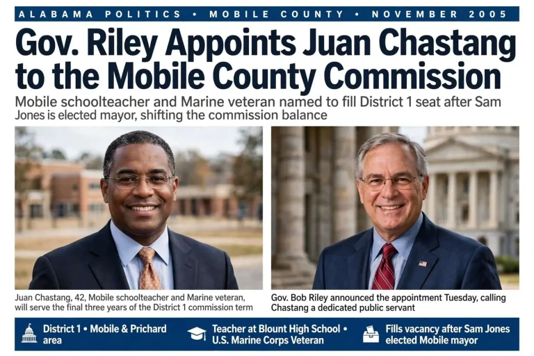 Illustration for the news story: Gov. Riley Appoints Juan Chastang to the Mobile County Commission