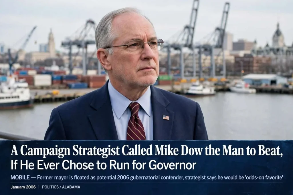 Illustration for the news story: A Campaign Strategist Called Mike Dow the Man to Beat, If He Ever Chose to Run for Governor