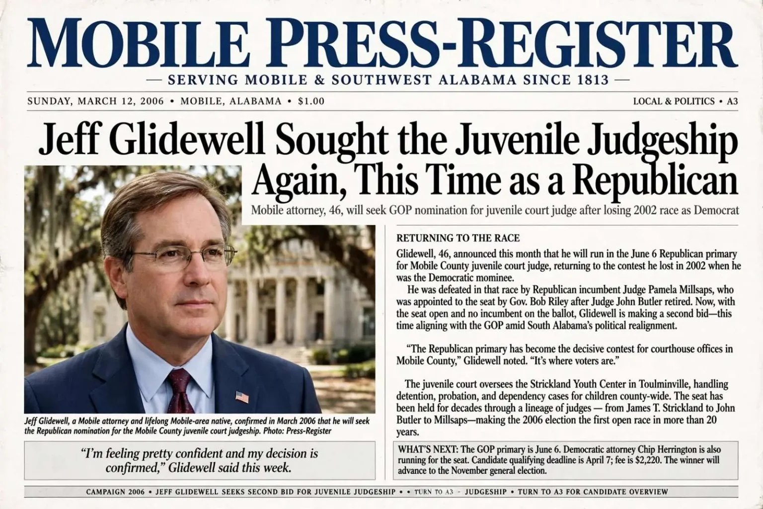Illustration for the news story: Jeff Glidewell Sought the Juvenile Judgeship Again, This Time as a Republican