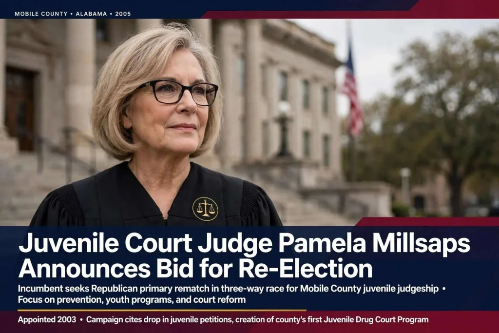 Illustration for the news story: Juvenile Court Judge Pamela Millsaps Announced a Bid for Re-Election