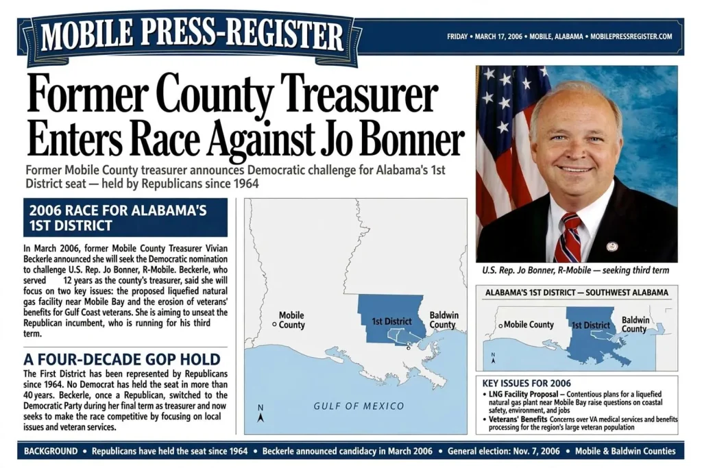 Illustration for the news story: Former County Treasurer Vivian Beckerle Entered the Race Against Jo Bonner