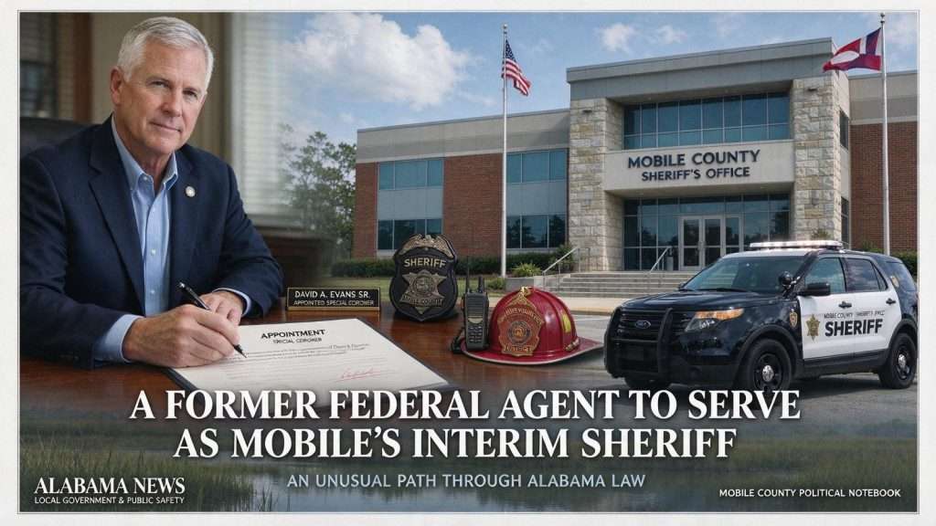 Illustration for the news story: Political Notebook: A Former Federal Agent to Serve as Mobile’s Interim Sheriff