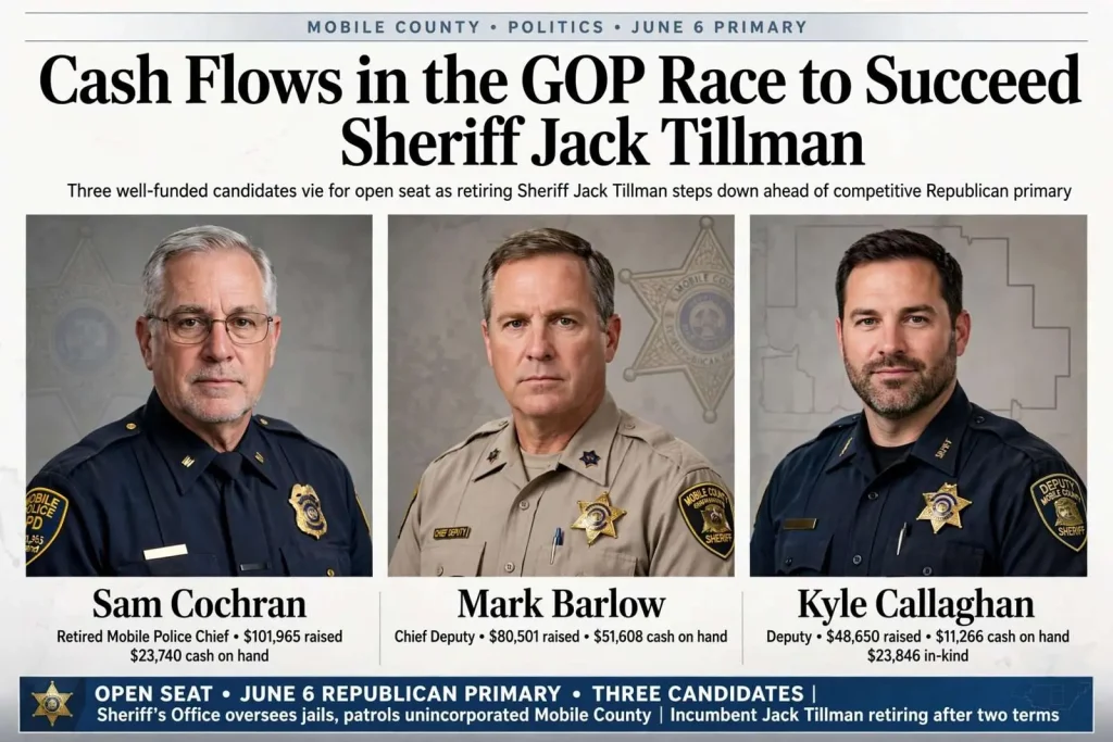 Illustration for the news story: Cash Flows in the GOP Race to Succeed Sheriff Jack Tillman