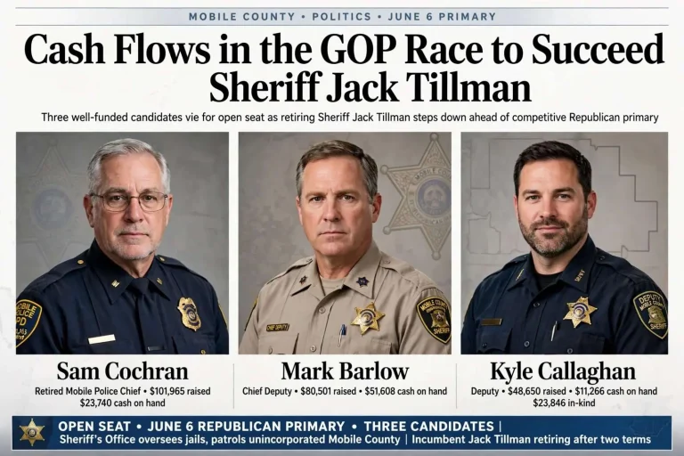 Illustration for the news story: Cash Flows in the GOP Race to Succeed Sheriff Jack Tillman