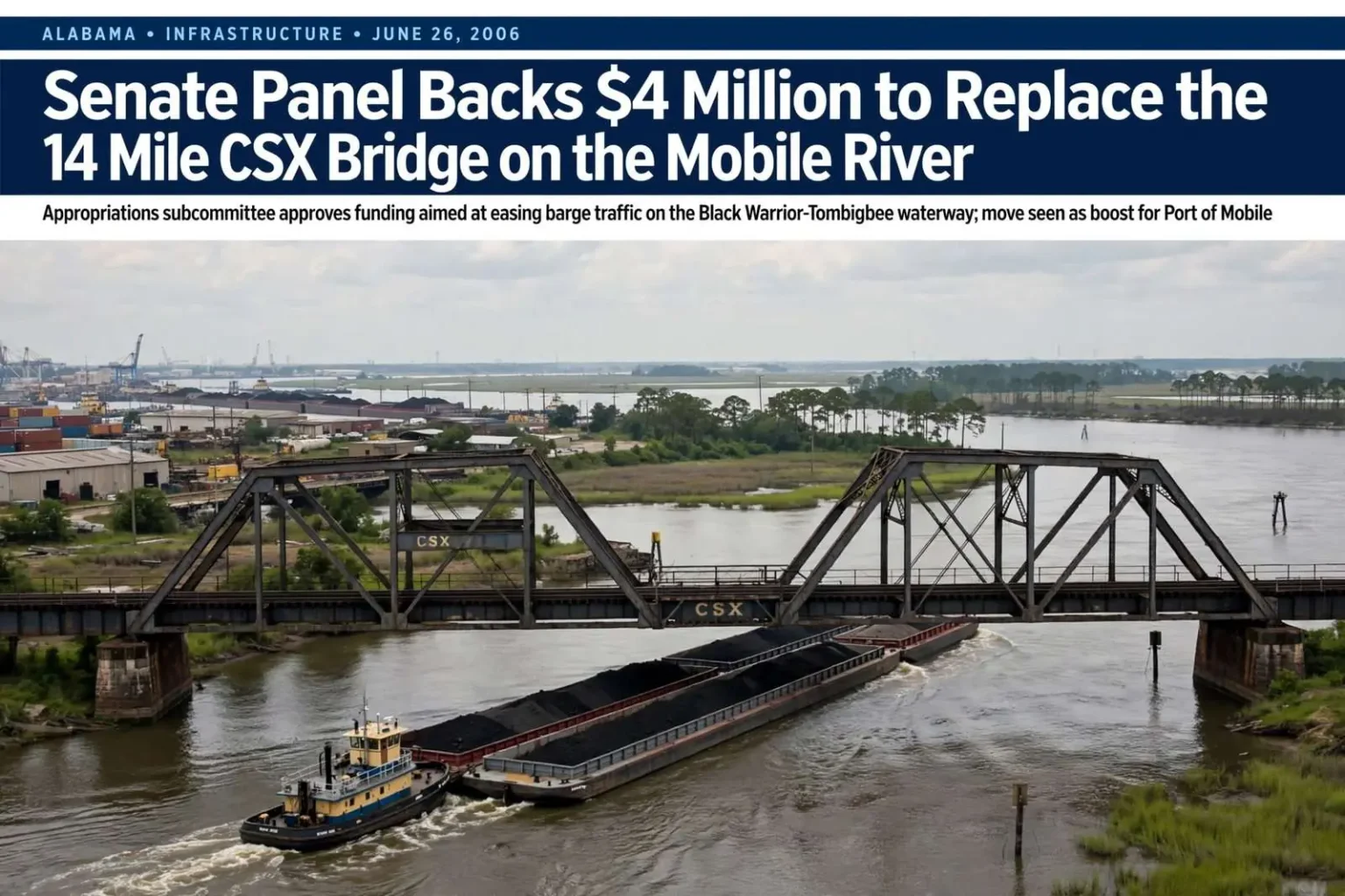 Illustration for the news story: Senate Panel Backs $4 Million to Replace the 14 Mile CSX Bridge on the Mobile River