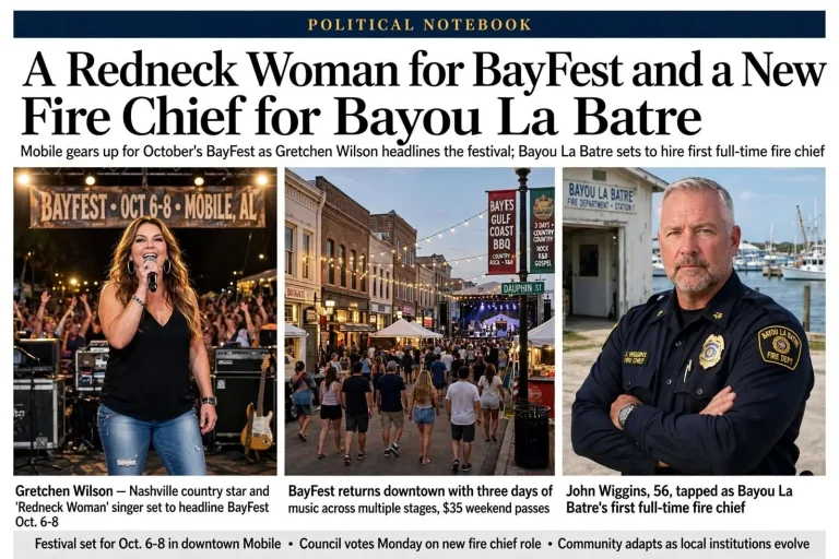 Illustration for the news story: Political Notebook: A Redneck Woman for BayFest and a New Fire Chief for Bayou La Batre