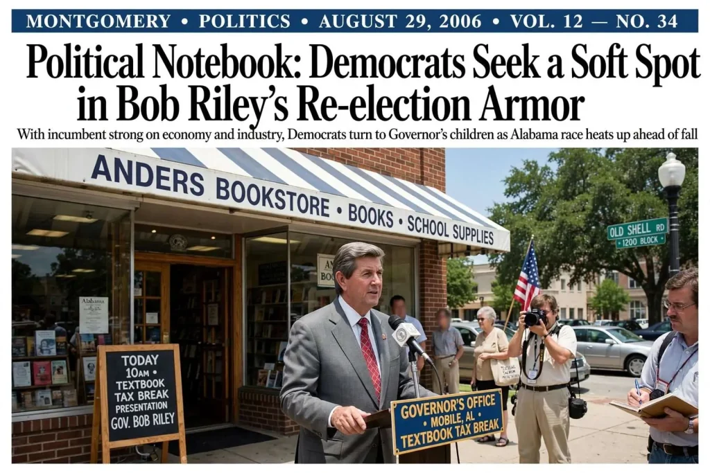 Illustration for the news story: Political Notebook: Democrats Seek a Soft Spot in Bob Riley’s Re-election Armor