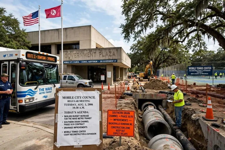 Illustration for the news story: Transit Money, Drainage Work and Tennis Courts on the Mobile City Council Agenda