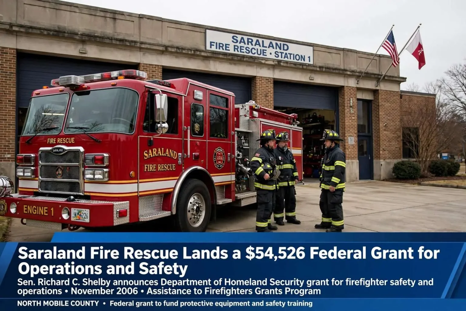 Illustration for the news story: Saraland Fire Rescue Lands a $54,526 Federal Grant for Operations and Safety