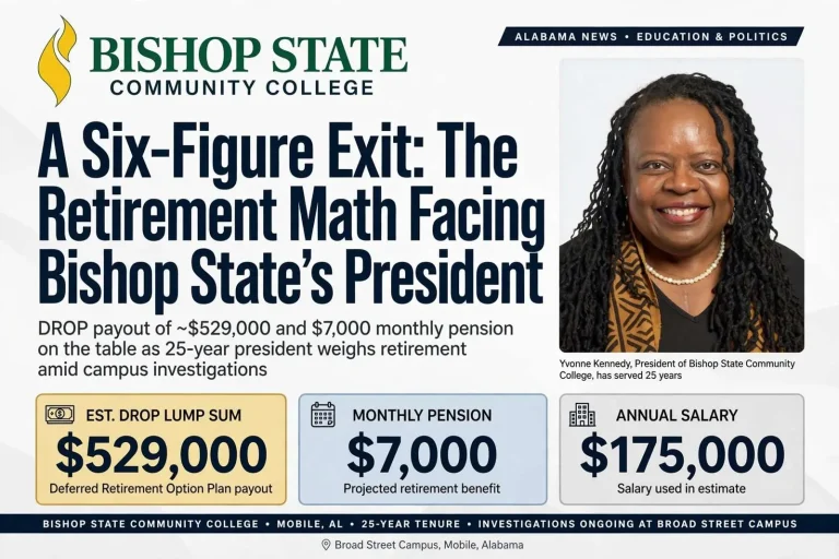 Illustration for the news story: A Six-Figure Exit: The Retirement Math Facing Bishop State’s President