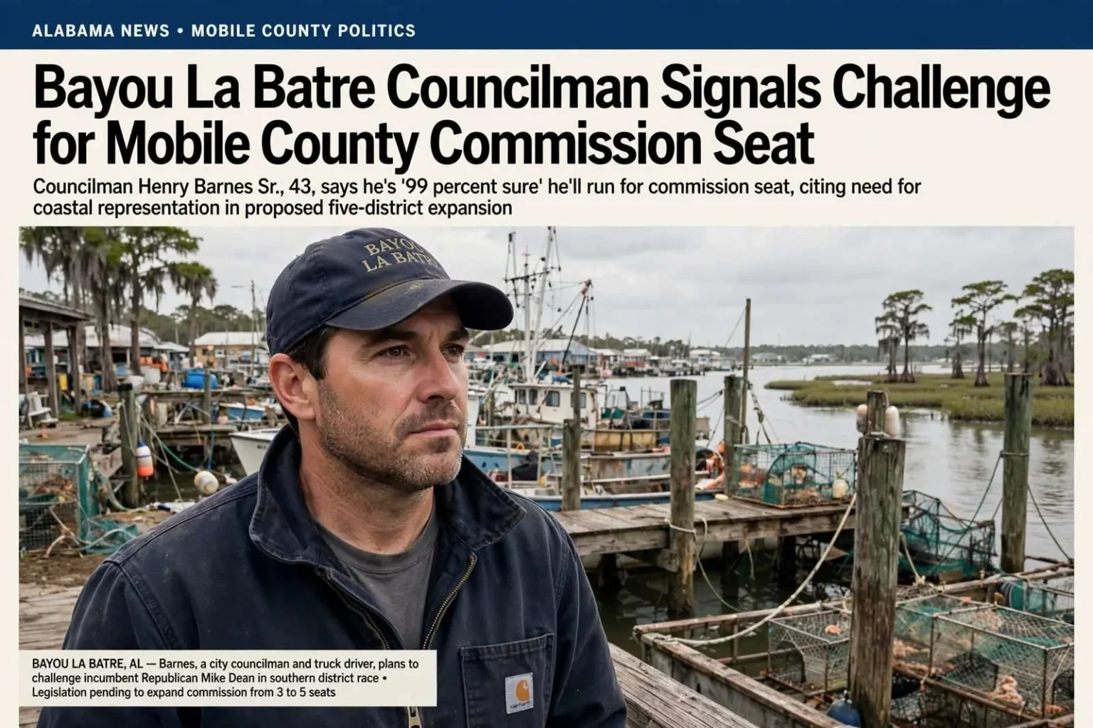 Illustration for the news story: Bayou La Batre Councilman Signaled Challenge for Mobile County Commission Seat