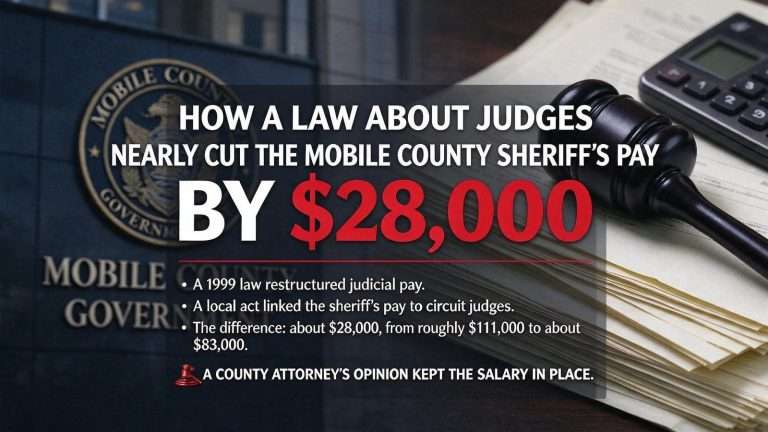Illustration for the news story: How a Law About Judges Nearly Cut the Mobile County Sheriff’s Pay by $28,000