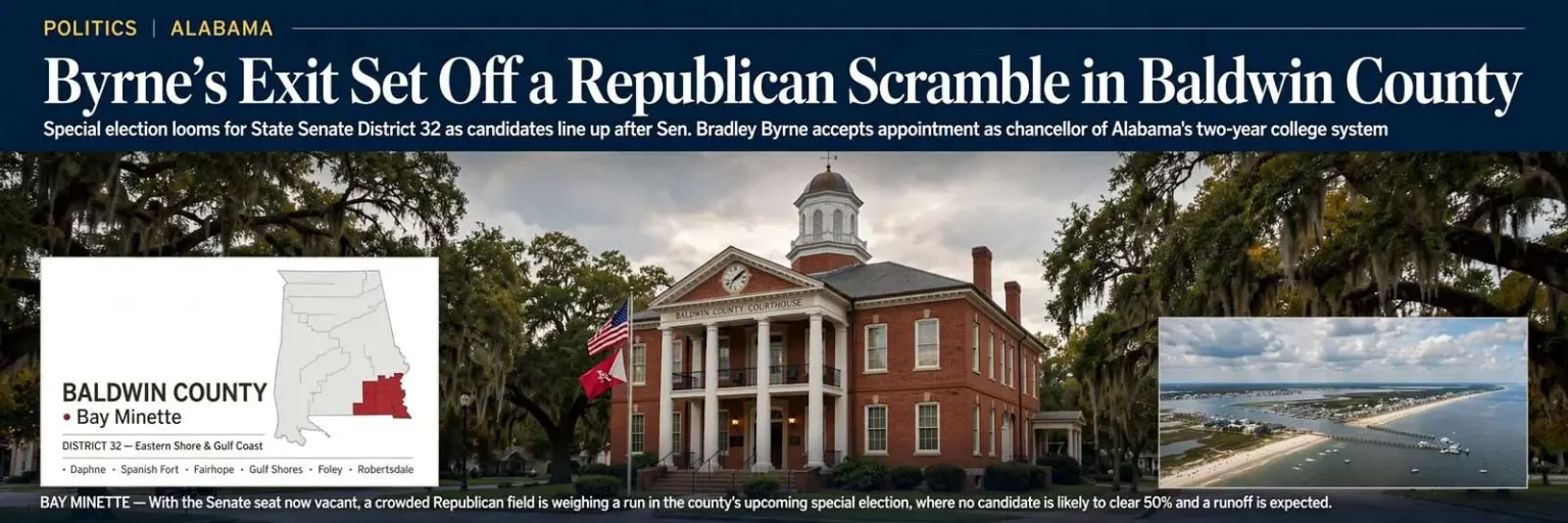 Illustration for the news story: Byrne’s Exit Set Off a Republican Scramble in Baldwin County