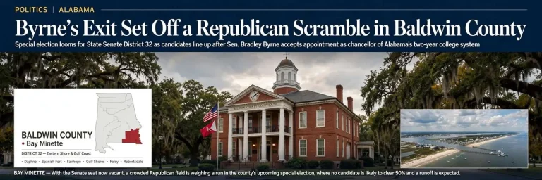 Illustration for the news story: Byrne’s Exit Set Off a Republican Scramble in Baldwin County