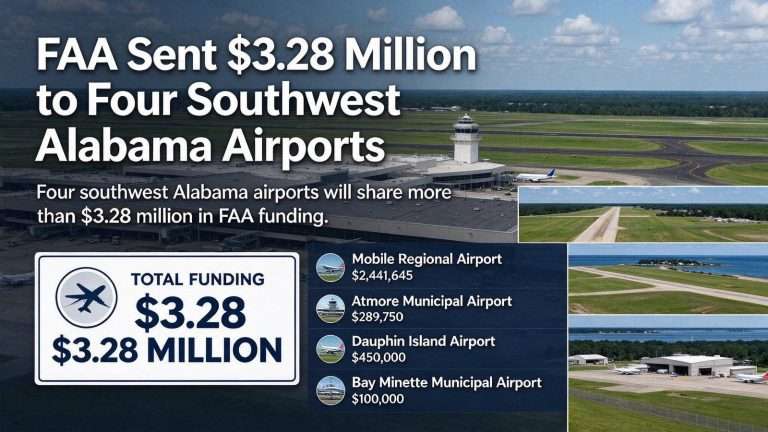 Illustration for the news story: FAA Sent $3.28 Million to Four Southwest Alabama Airports